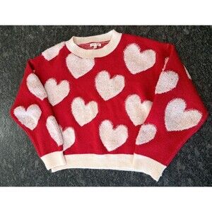 Judson & Co Red Sweater with White Plush Hearts Valentine Love Size Medium